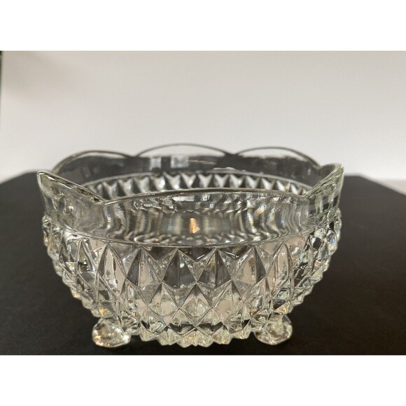 Indiana Glass Bowl Candy Dish Crystal Diamond Point, Footed (3) Vintage Pristine - Picture 2 of 10